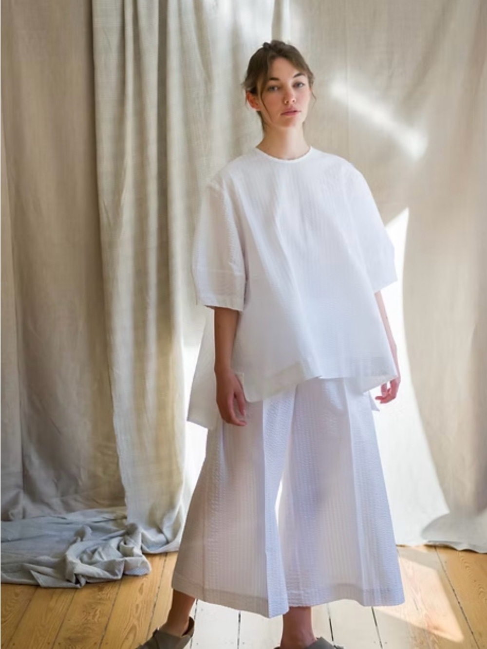LARA KRUDE Millie Oversized Seersucker Lagenlook White Italian Cotton New NWT